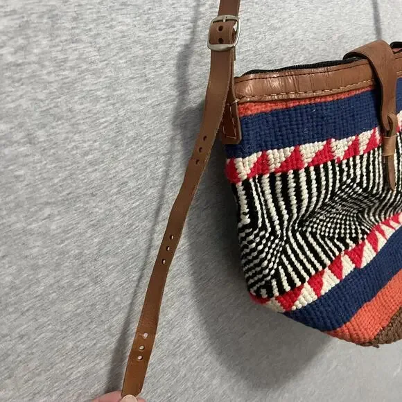 Woven Sisal Crossbody Shoulder Bag Womens Handmade Leather Strap Boho Southwest - Picture 4 of 12